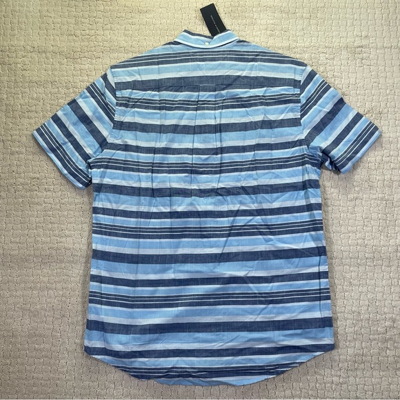 New Tommy Hilfiger Men's Nash Stripe Short Sleeve Shirt M Larrge Alaskan blue - Picture 6 of 6